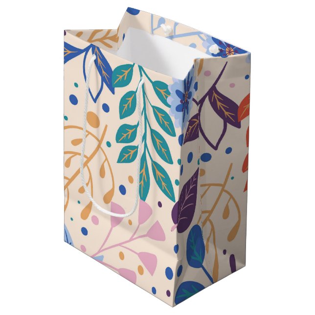 Colourful Leaves Modern Foliage Pattern Medium Gift Bag (Front Angled)