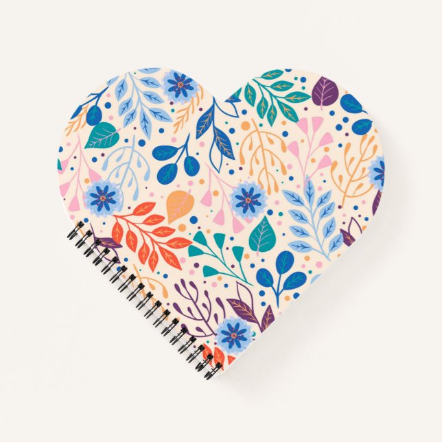 Colourful Leaves Modern Foliage Pattern Notebook (Front)