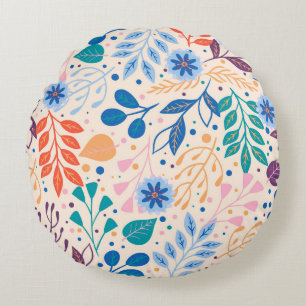 Colourful Leaves Modern Foliage Pattern Round Pillow