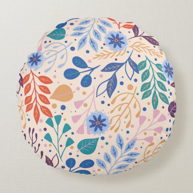 Colourful Leaves Modern Foliage Pattern Round Pillow (Front)