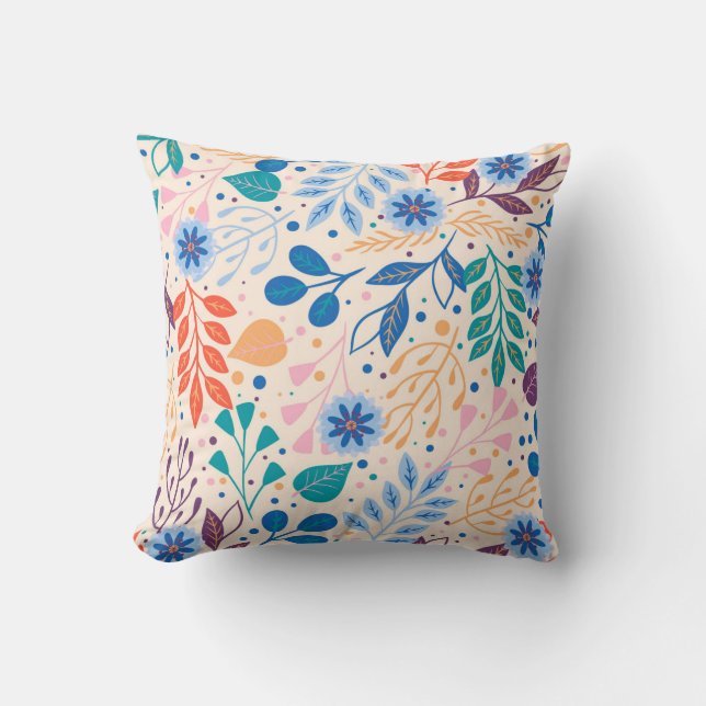Colourful Leaves Modern Foliage Pattern Throw Pillow (Front)
