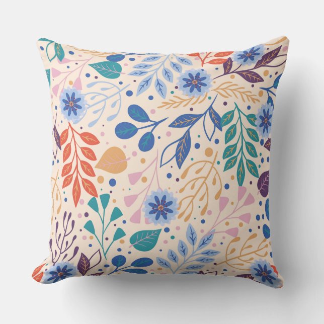 Colourful Leaves Modern Foliage Pattern Throw Pillow (Front)