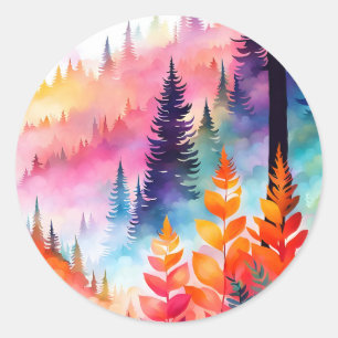Colourful Leaves N Trees of the forest on Mountain Classic Round Sticker