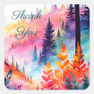 Colourful Leaves N Trees of the forest on Mountain Square Sticker