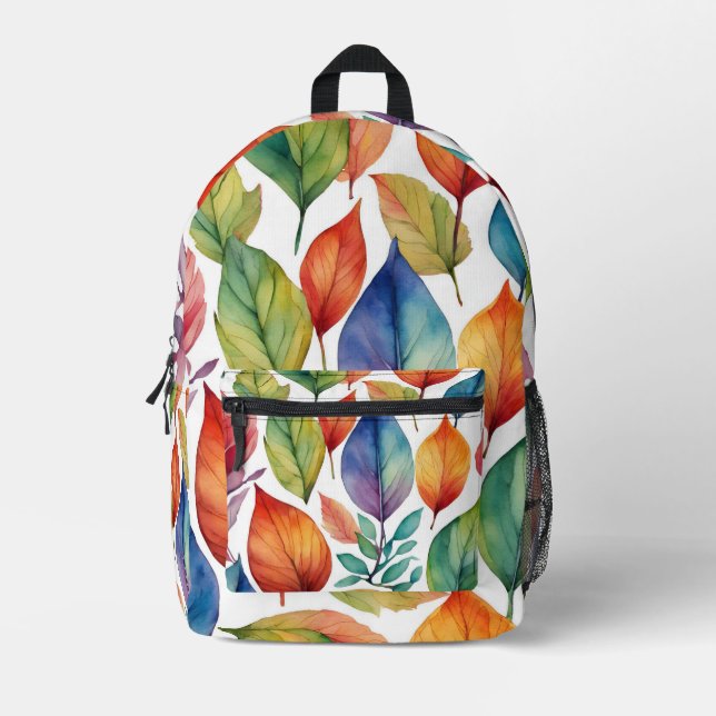 Colourful Leaves Nature Art Design Printed Backpack (Front)