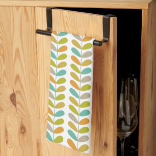 Colourful Leaves On Plant Retro Mid Century Patter Kitchen Towel