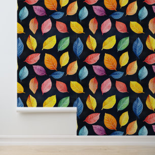 Colourful Leaves Pattern Chalk Drawings Black Bckg Wallpaper
