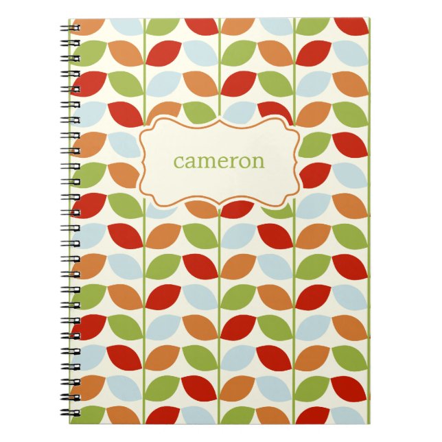 Colourful Leaves Personalized Notebook - Blue (Front)