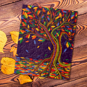 Colourful Leaves Rainbow Tree with Bright Colours Jigsaw Puzzle