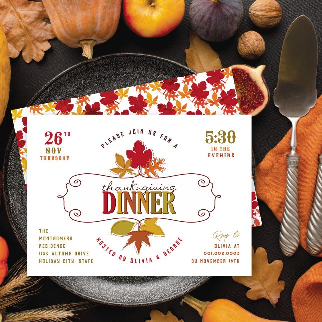 Colourful Leaves Thanksgiving Dinner Holiday Party Invitation (Creator Uploaded)
