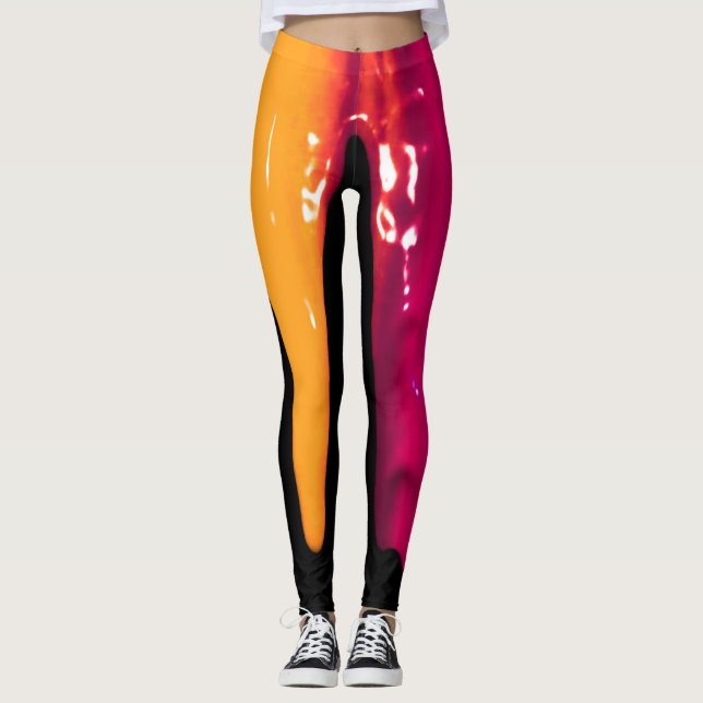 Colourful Leggings Wet Paint Dripping Down Black (Front)