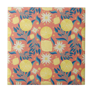 Colourful Lemon Coral Botanical Pattern Tile