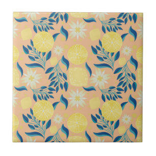 Colourful Lemon Pastel Botanical Pattern Tile