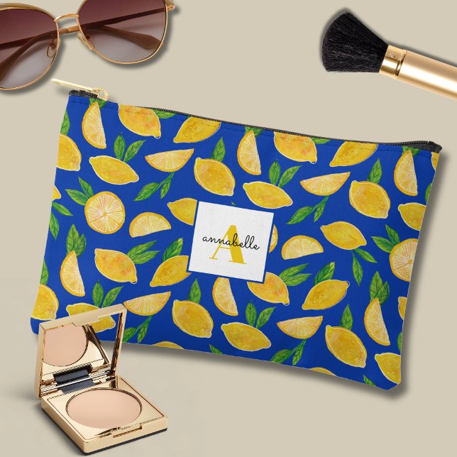 Colourful Lemon pattern Accessory Pouch (Lemon pattern blue accessory pouch)