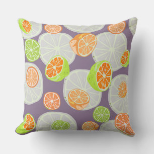 Colourful lemon pattern l Purple and orange Throw Pillow