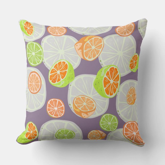 Colourful lemon pattern l Purple and orange Throw Pillow (Front)