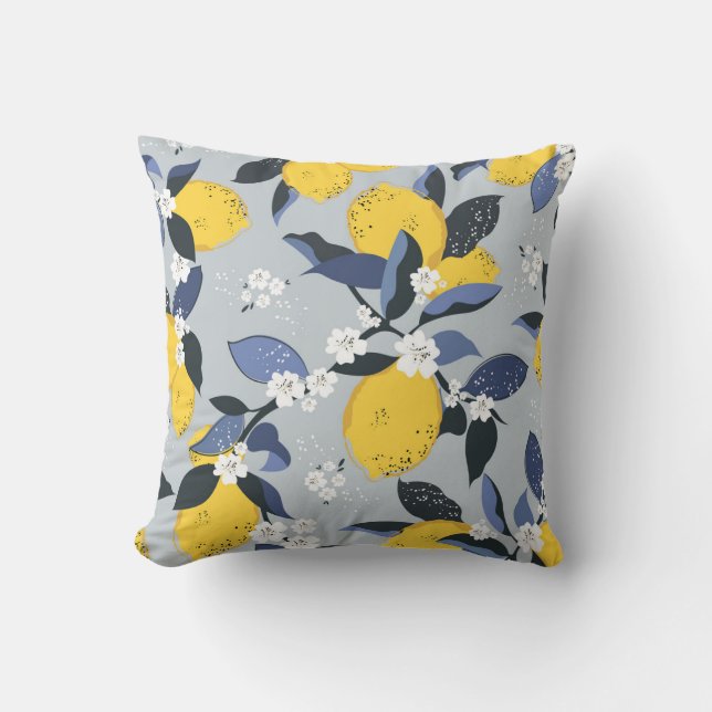 Colourful Lemons: Citrus Floral Pattern Throw Pillow (Front)