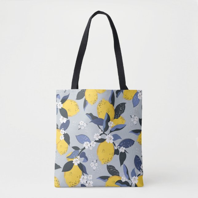 Colourful Lemons: Citrus Floral Pattern Tote Bag (Front)