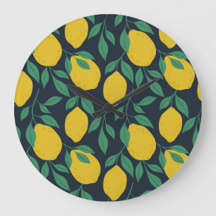 Colourful Lemons: Hand Drawn Vibrance. Large Clock