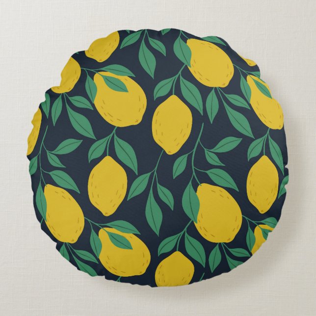 Colourful Lemons: Hand Drawn Vibrance. Round Pillow (Front)