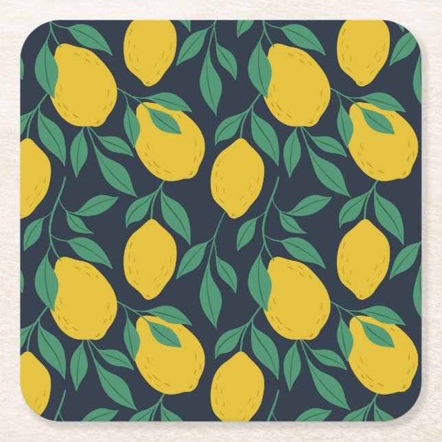 Colourful Lemons: Hand Drawn Vibrance. Square Paper Coaster (Front)