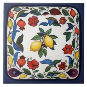 Colourful Lemons Traditional Folk Floral Tile