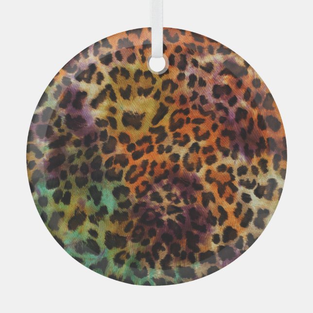Colourful Leopard: Abstract Vintage Texture Glass Ornament (Front)