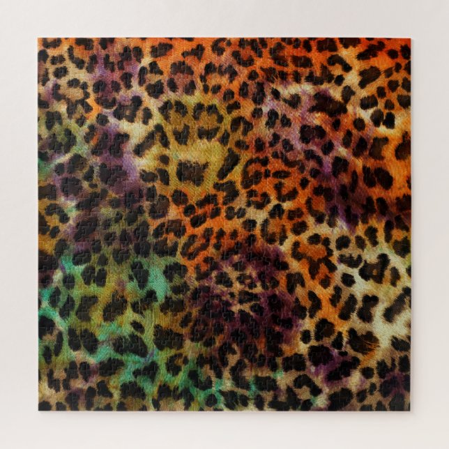 Colourful Leopard: Abstract Vintage Texture Jigsaw Puzzle (Vertical)