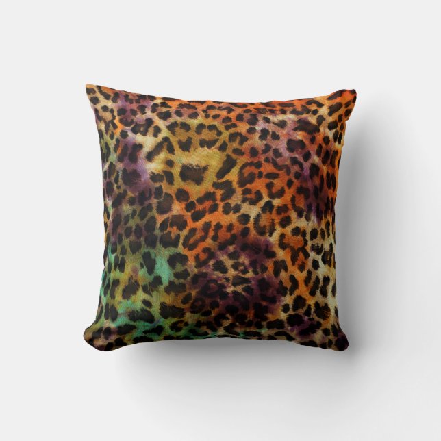 Colourful Leopard: Abstract Vintage Texture Throw Pillow (Front)