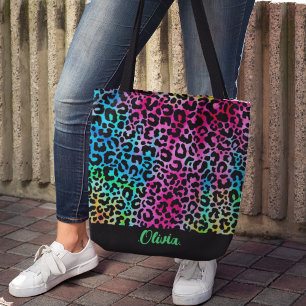 Colourful Leopard Animal Pattern Print Neon Girly Tote Bag
