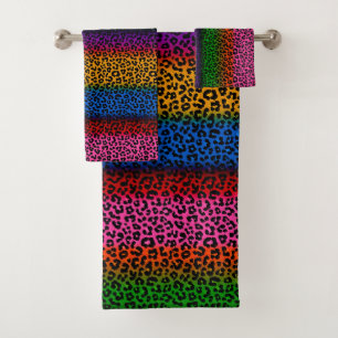 Colourful Leopard Animal Print Design  Bath Towel Set