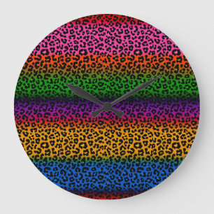 Colourful Leopard Animal Print Design Large Clock
