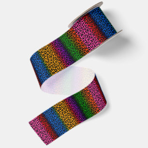 Colourful Leopard Animal Print Design  Satin Ribbon