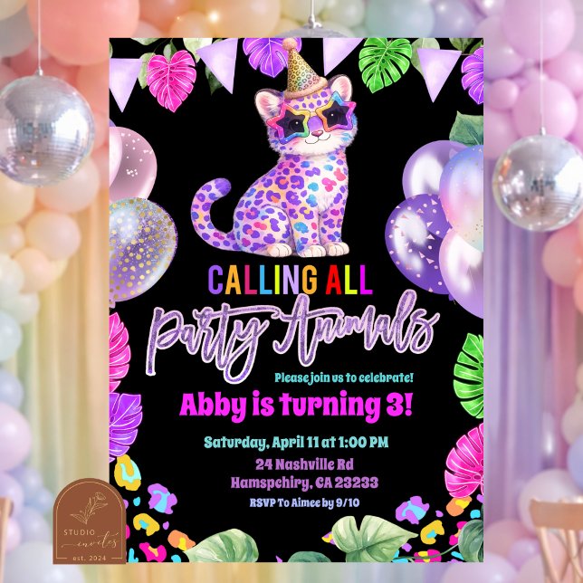 Colourful Leopard Birthday Invitation (Creator Uploaded)