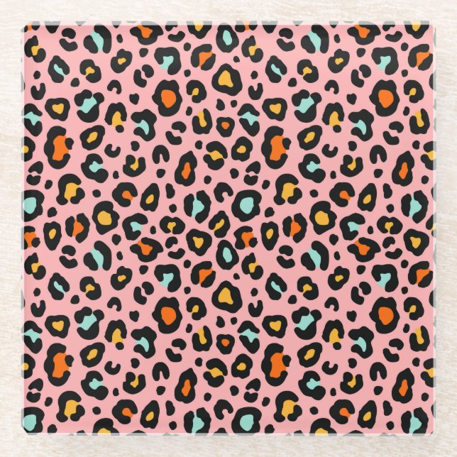 Colourful Leopard: Fashion Vintage Pattern Glass Coaster (Front)