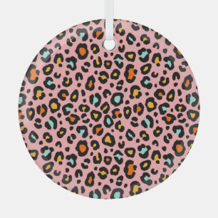 Colourful Leopard: Fashion Vintage Pattern Glass Ornament