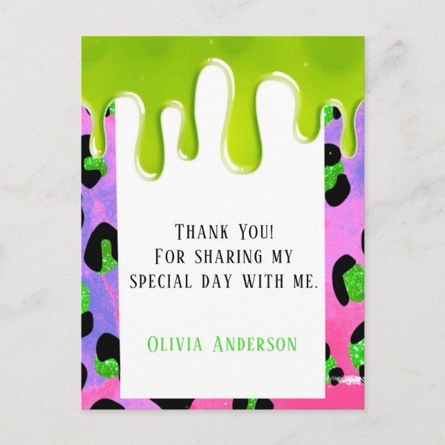 Colourful Leopard Green Slime 00th Birthday Party Postcard (Front)