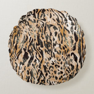 Colourful Leopard Metre Textile Pattern Round Pillow