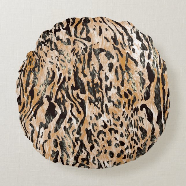 Colourful Leopard Metre Textile Pattern Round Pillow (Front)