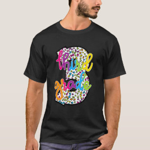 Colourful Leopard Number Third Grade Teacher Back T-Shirt