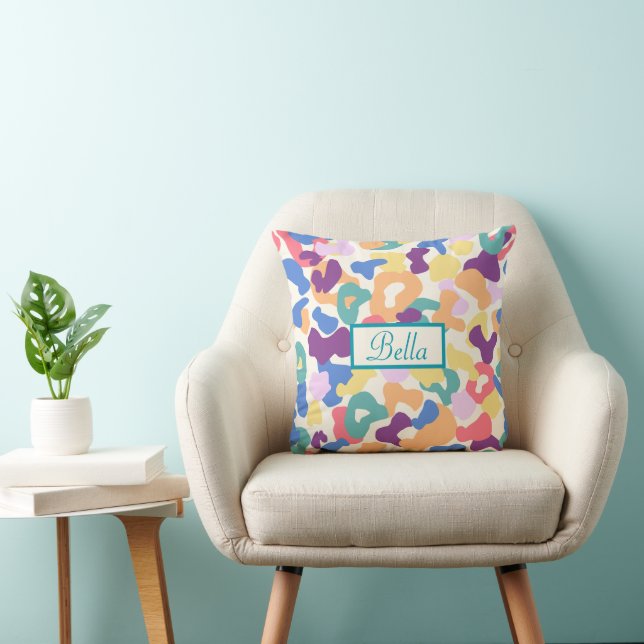 Colourful Leopard Pattern  Throw Pillow (Chair)
