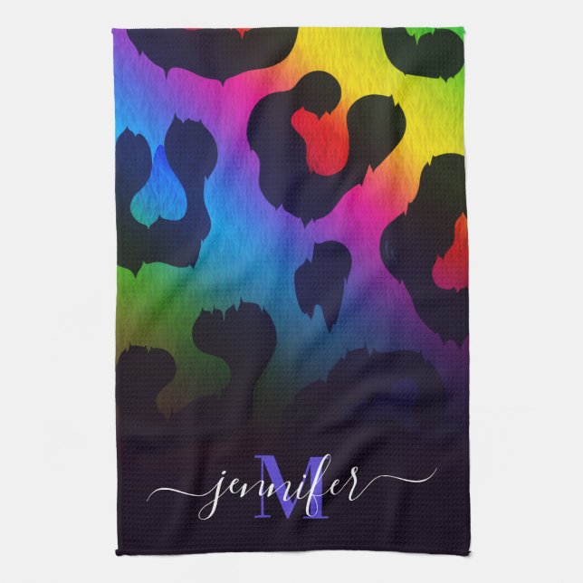 Colourful Leopard Print Kitchen Towel (Vertical)