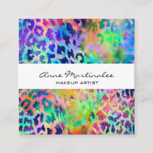 Colourful Leopard Print Square Business Card