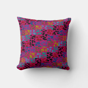 Colourful Leopard Print Squares Chequered Pattern Throw Pillow
