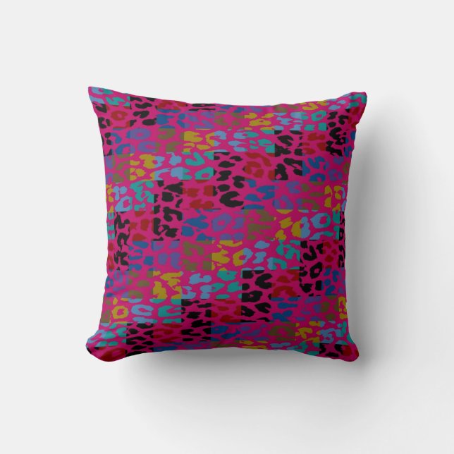 Colourful Leopard Print Squares Chequered Pattern  Throw Pillow (Front)