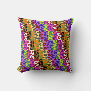 Colourful Leopard Print Squares Chequered Pattern  Throw Pillow