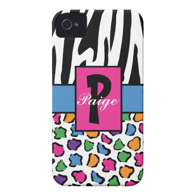 Colourful Leopard & Zebra Print Personalized Case-Mate iPhone Case (Back)
