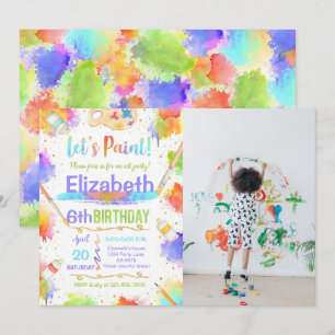 Colourful Let's Paint Art Birthday Party Photo Invitation
