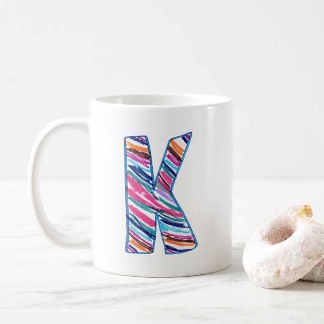Colourful Letter K as in Kay Coffee Mug (With Donut)