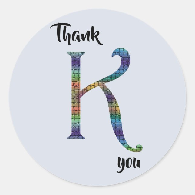 Colourful Letter K Initial Monogram Thank You Classic Round Sticker (Front)